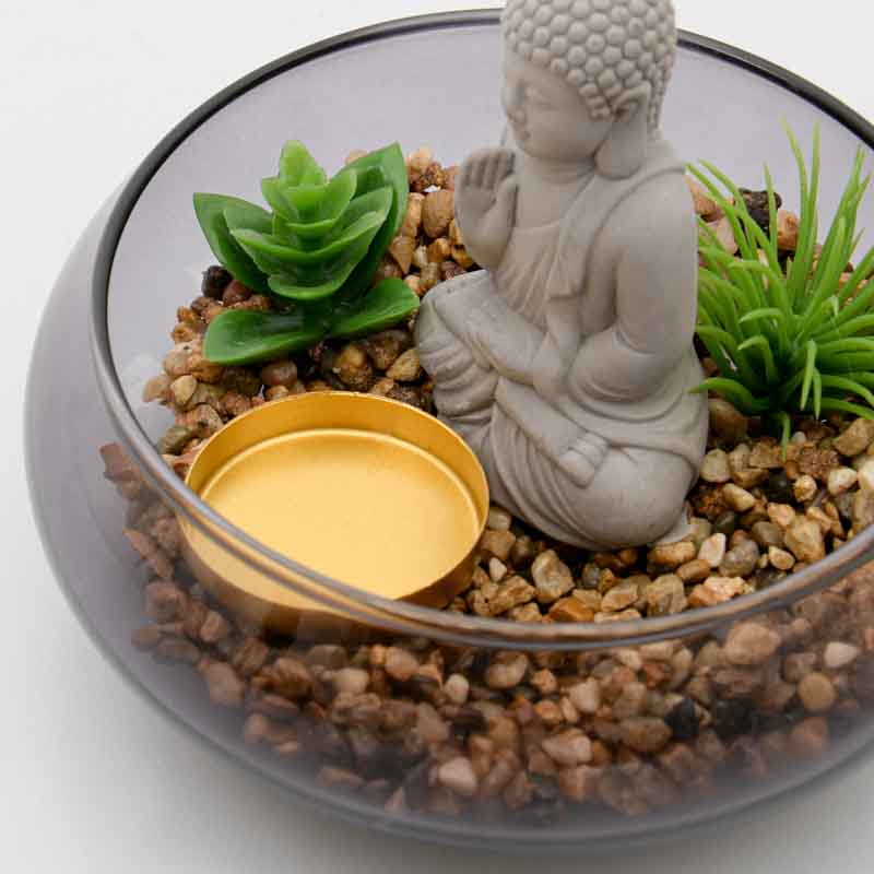 Set Décoration Bouddha Avec Bol Feuilles, Photophore Et Pierres - Ambiance Zen, Méditation